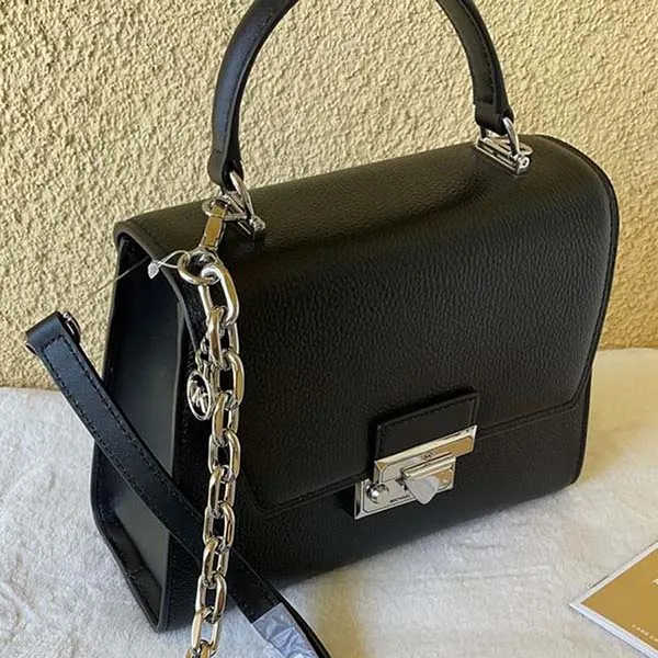Túi Đeo Chéo Michael Kors MK Serena Top Handle Trapezoid Black Leather Satchel Màu Đen - Túi xách - Vua Hàng Hiệu