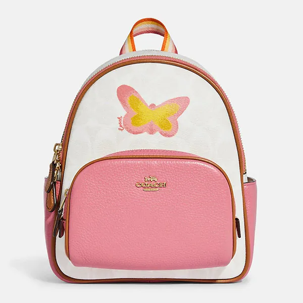Balo Coach Mini Court Backpack In Signature Canvas With Butterfly Màu Hồng Trắng - Túi xách - Vua Hàng Hiệu