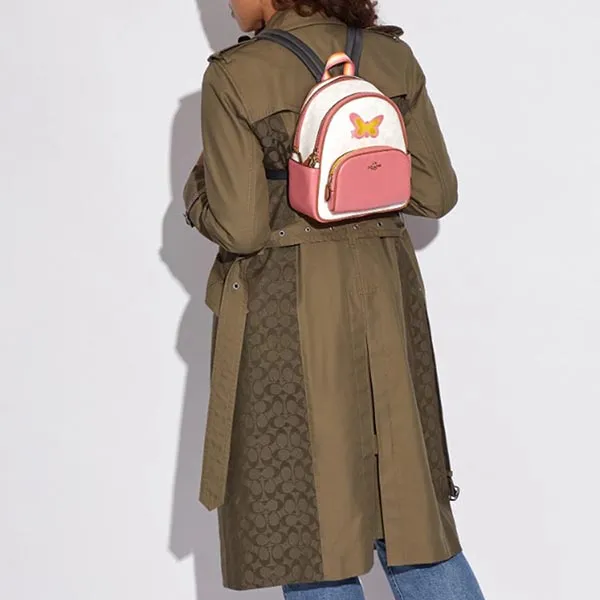 Balo Coach Mini Court Backpack In Signature Canvas With Butterfly Màu Hồng Trắng - Túi xách - Vua Hàng Hiệu