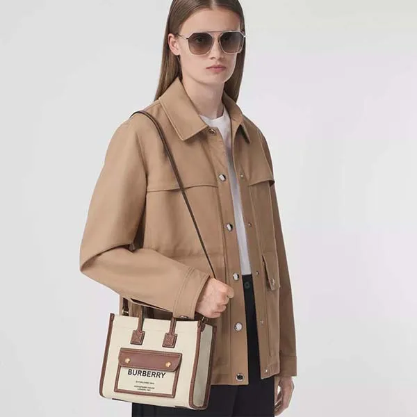 Túi Tote Burberry Mini Two-tone Canvas and Leather Freya Tote Màu Nâu - Túi xách - Vua Hàng Hiệu