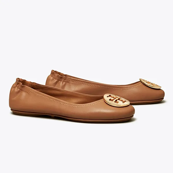 Giày Búp Bê Tory Burch Minnie Travel Ballet Flat, Leather Màu Nâu