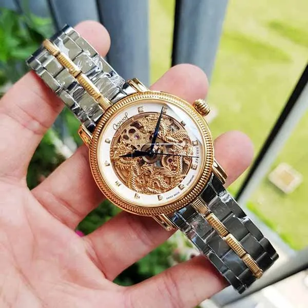 Đồng Hồ Nam Ogival OG358.652AGSR-T Song Long Chầu Nguyệt Demi Vàng - Bạc
