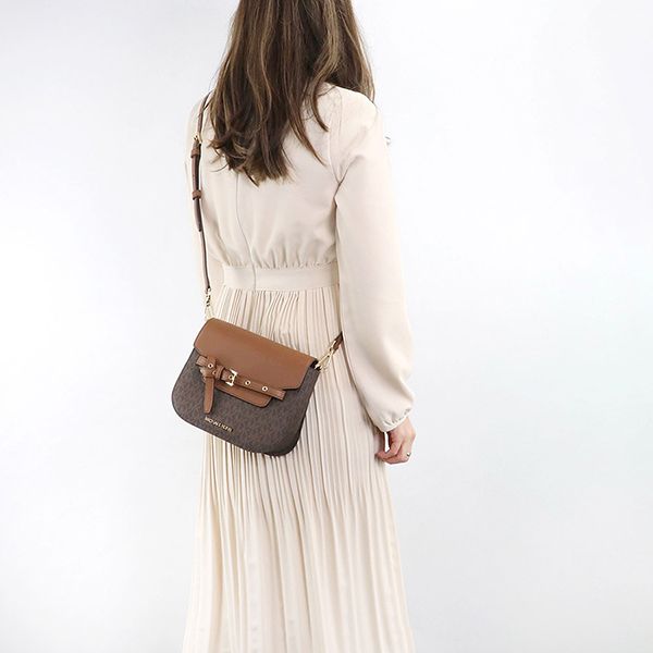 Túi Đeo Chéo Michael Kors MK Emilia Small Pebbled Leather Crossbody Bag Màu Nâu - 1