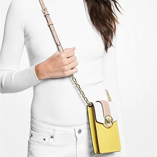 Túi Đeo Chéo Michael Kors MK Carmen SM Color-Block PH - Sunshine Multi Leather Cross Body Bag Màu Vàng Trắng - Túi xách - Vua Hàng Hiệu