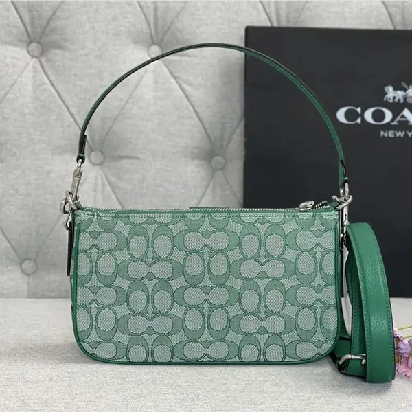 Túi Đeo Vai Coach Original Lonnie Baguette In Signature Jacquard C8306 Màu Xanh Green