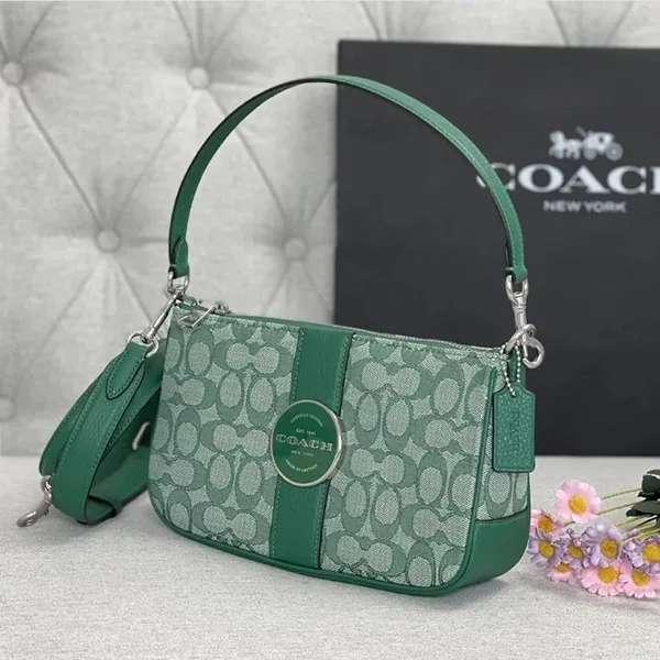 Túi Đeo Vai Coach Original Lonnie Baguette In Signature Jacquard C8306 Màu Xanh Green