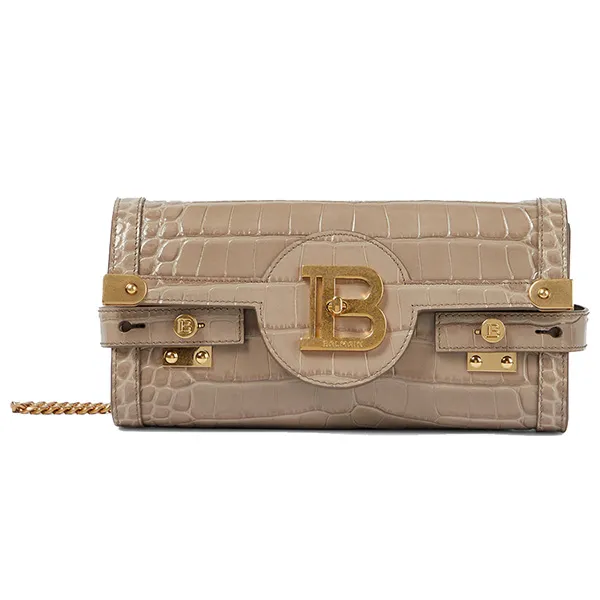 Túi Đeo Chéo Balmain B-Buzz 23 Croc-Effect Leather Crossbody Bag Màu Vàng Gold