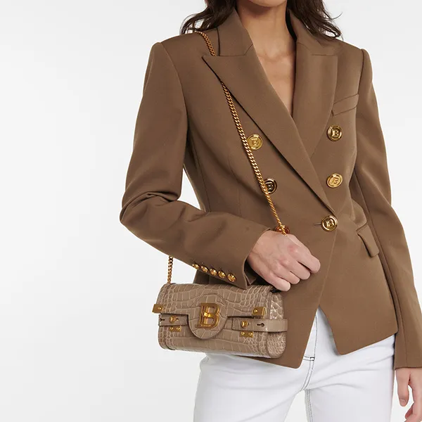Túi Đeo Chéo Balmain B-Buzz 23 Croc-Effect Leather Crossbody Bag Màu Vàng Gold