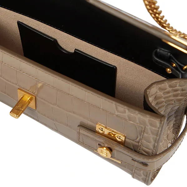 Túi Đeo Chéo Balmain B-Buzz 23 Croc-Effect Leather Crossbody Bag Màu Vàng Gold