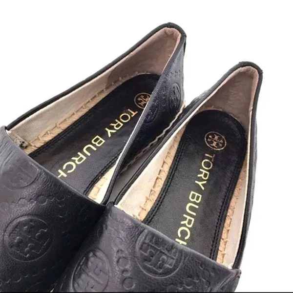 Giày Slip On Tory Burch Monogram Leather Espadrille Shoes Màu Đen - Giày - Vua Hàng Hiệu