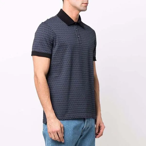 Áo Polo Salvatore Ferragamo Gancini Print Polo Shirt CC0715-027 Màu Đen Xám