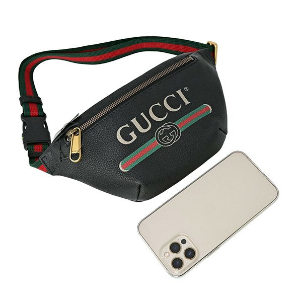 Túi Đeo Chéo Gucci Logo-Print Leather Belt Bag Màu Đen Size Mini - 3