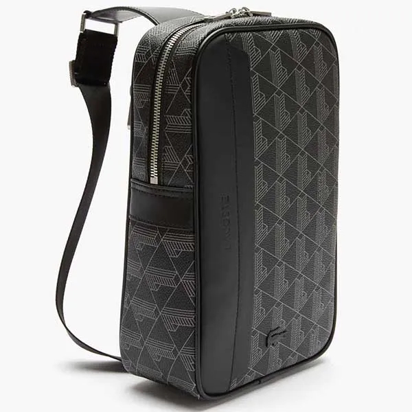 Túi Đeo Chéo Lacoste Men's The Blend Monogram Motif Coated Canvas Body Bag Màu Đen - Túi xách - Vua Hàng Hiệu