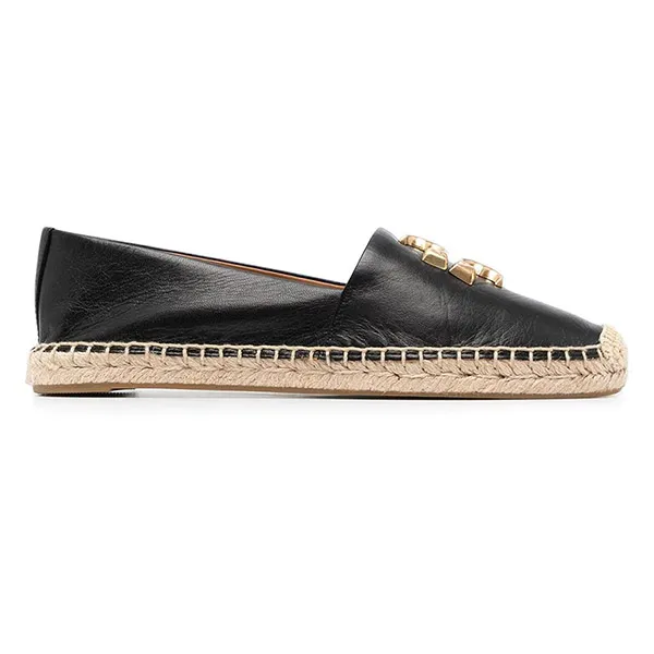 Giày Slip On Tory Burch Women's Black Eleanor Leather Espadrilles Màu Đen - Giày - Vua Hàng Hiệu