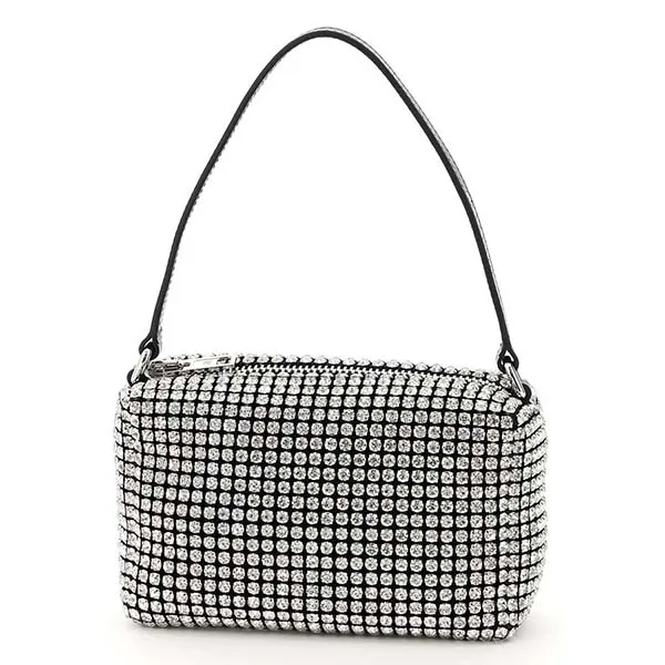 Túi Xách Tay Alexander Wang Wangloc Rhinestone Pouch Bag Màu Đen Trắng
