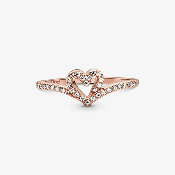 Nhẫn Pandora Sparkling Wishbone Heart Ring Màu Vàng Hồng - Trang sức - Vua Hàng Hiệu