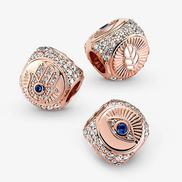 Hạt Vòng Charm Pandora Hamsa All-Seeing Eye & Feather Three-Sided 780101C01 Màu Vàng Hồng - Trang sức - Vua Hàng Hiệu
