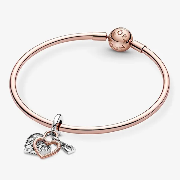 Hạt Vòng Charm Pandora Heart Padlock Double Dangle 780087C01 Màu Bạc Phối Vàng Hồng - Trang sức - Vua Hàng Hiệu
