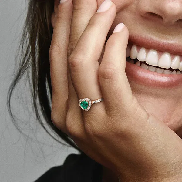 Nhẫn Pandora Sparkling Elevated Heart Ring 188421C03 Màu Vàng Hồng Đính Đá Xanh - Trang sức - Vua Hàng Hiệu