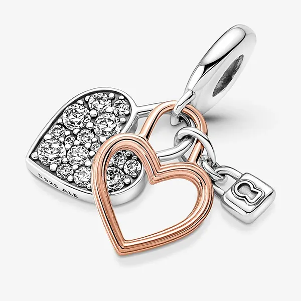 Hạt Vòng Charm Pandora Heart Padlock Double Dangle 780087C01 Màu Bạc Phối Vàng Hồng - Trang sức - Vua Hàng Hiệu