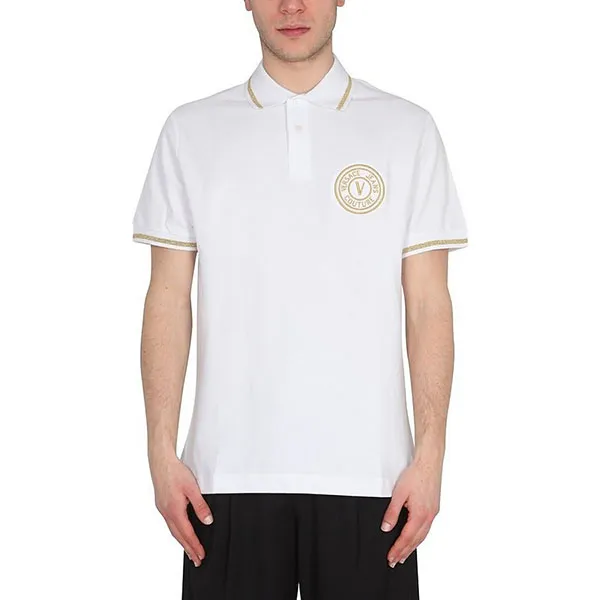 Áo Polo Versace Jeans Couture Vemblem Thick Foil 73GAGT01 CJ01T G03 Màu Trắng Size XS