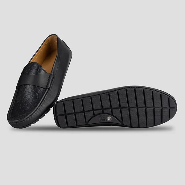 Giày Lười Nam Gucci Micro Sima Leather Signature Driver 466904 Màu Đen Size 41