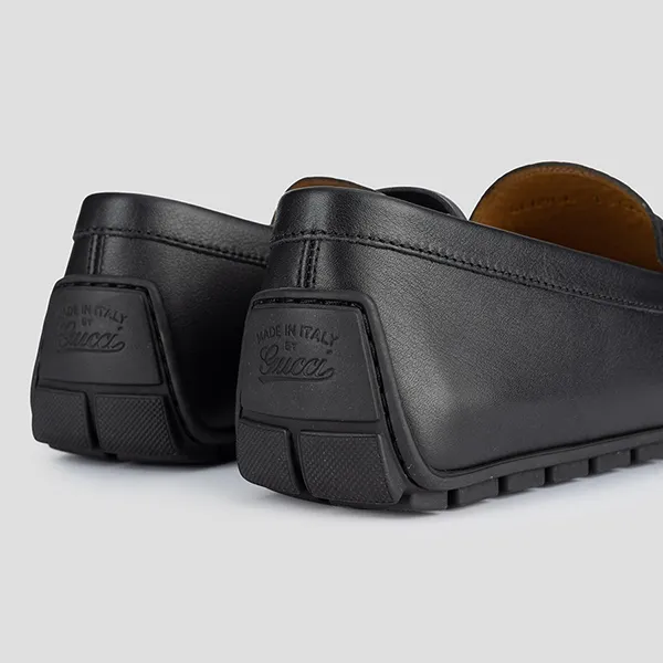 Giày Lười Nam Gucci Micro Sima Leather Signature Driver 466904 Màu Đen Size 41