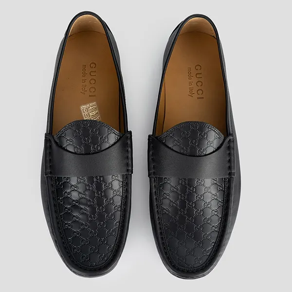 Giày Lười Nam Gucci Micro Sima Leather Signature Driver 466904 Màu Đen Size 41