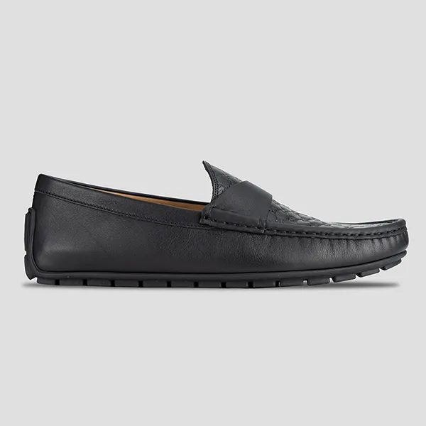 Giày Lười Nam Gucci Micro Sima Leather Signature Driver 466904 Màu Đen Size 41