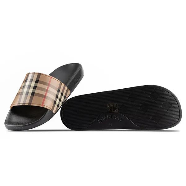 Dép Burberry Furley Check Slide 112091-A7026 Màu Nâu Đen Size 39