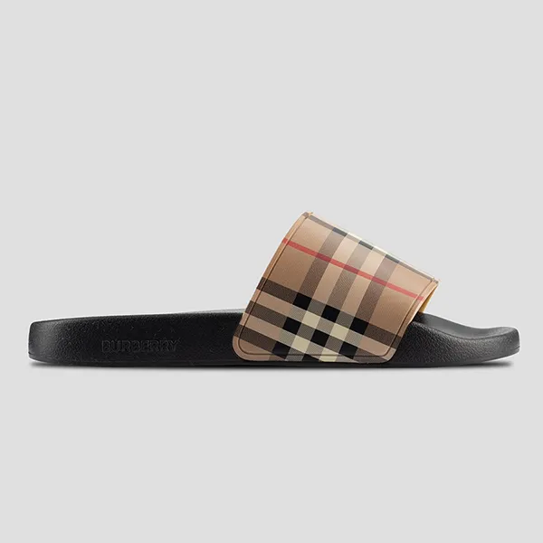Dép Burberry Furley Check Slide 112091-A7026 Màu Nâu Đen Size 39