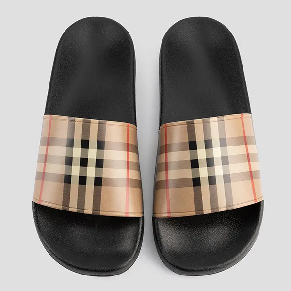 Dép Burberry Furley Check Slide 112091-A7026 Màu Nâu Đen Size 39