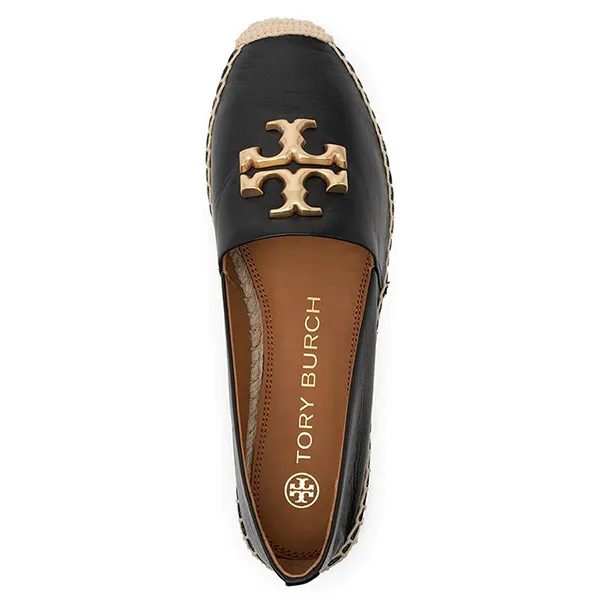 Giày Slip On Tory Burch Women's Black Eleanor Leather Espadrilles Màu Đen - Giày - Vua Hàng Hiệu