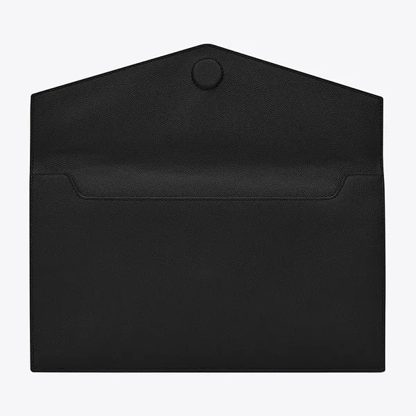 Túi Cầm Tay Nữ Yves Saint Laurent YSL Uptown Pouch In Grain De Poudre Embossed Leather Màu Đen Size 27 - Túi xách - Vua Hàng Hiệu