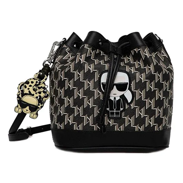 Túi Đeo Chéo Karl Lagerfeld K/Ikonik Monogram Bucket Bag With Karlimal Charm 220W3051 Màu Đen