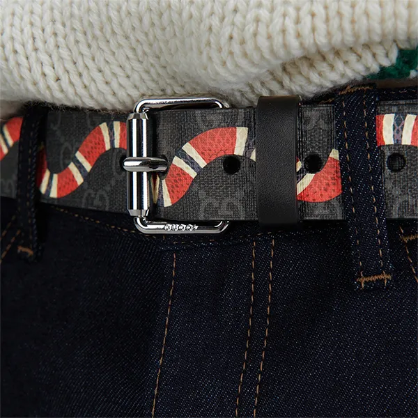 Thắt Lưng Gucci GG Belt With Kingsnake Print Màu Ghi Xám