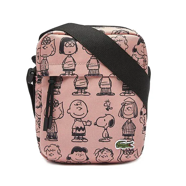 Túi Đeo Chéo Lacoste X Peanuts Print Canvas Vertical Shoulder Bag Màu Đen Hồng