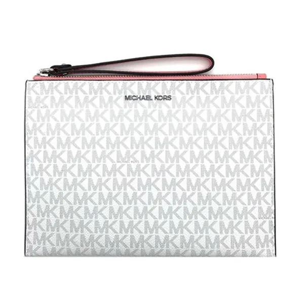 Túi Cầm Tay Michael Kors MK White Scratch Resistant PVC Leather Clutch Màu Trắng