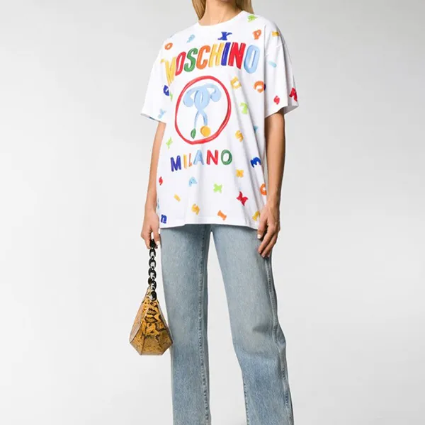 Áo Phông Moschino Milano Graphic Print T-Shirt 201E A070205401001 Màu Trắng