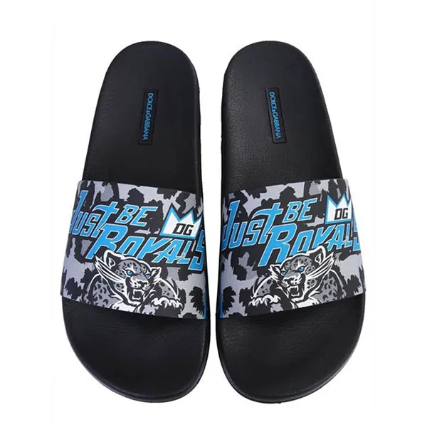 Dép Dolce & Gabbana D&G Rubber Beachwear Sliders With Jungle Sport Print Màu Đen Phối Xanh