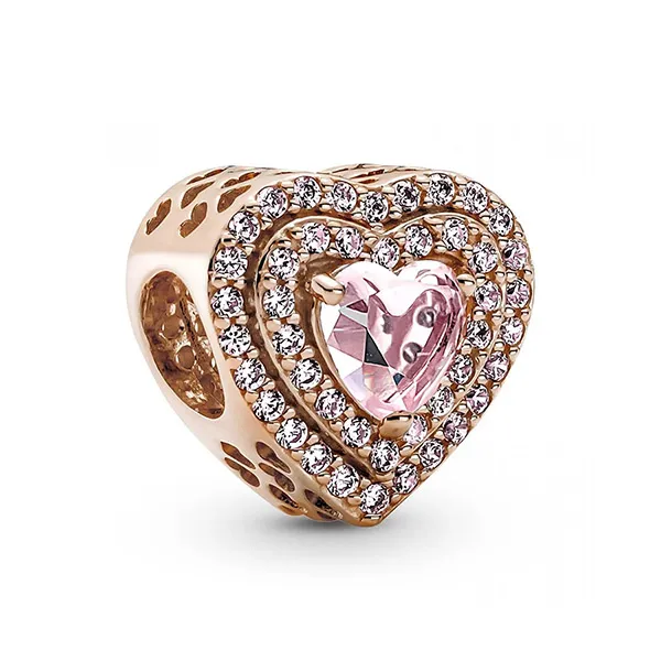 Hạt Vòng Charm Pandora Sparkling Levelled Heart 789218C01 Màu Vàng Hồng
