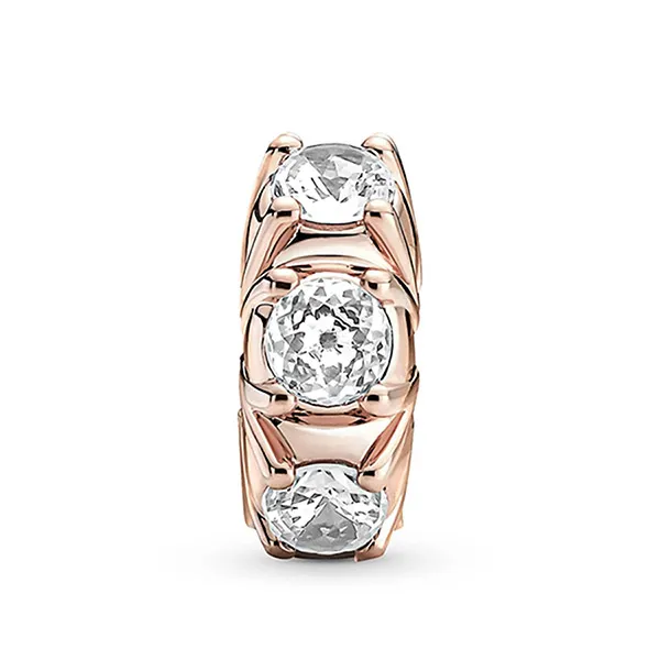 Hạt Vòng Charm Pandora Long Pronged Sparkling Clip 780046C01 Màu Vàng Hồng