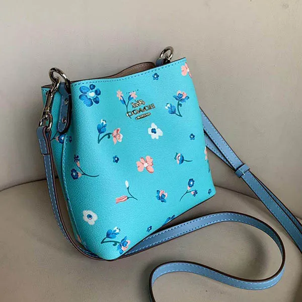 Túi Đeo Chéo Coach Mini Town Bucket Bag With Mystical Floral Print Coach C8608 Màu Xanh Blue