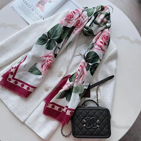 Khăn Quàng Cổ Dolce & Gabbana D&G White Tropical Rose Printed Phối Màu - Thời trang - Vua Hàng Hiệu