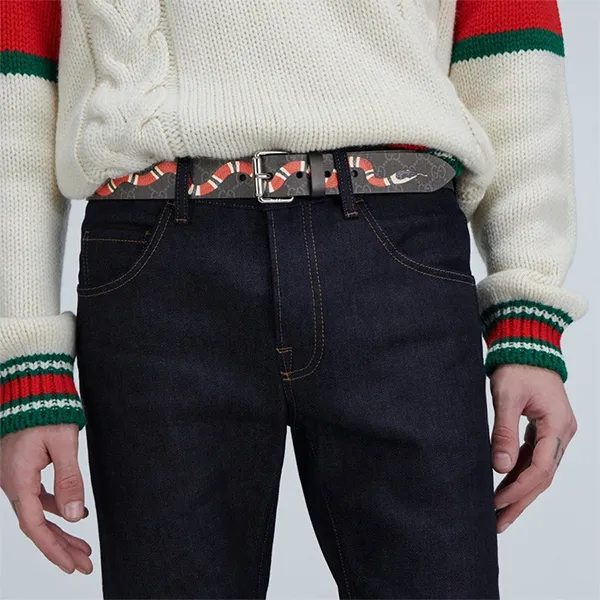 Thắt Lưng Gucci GG Belt With Kingsnake Print Màu Ghi Xám