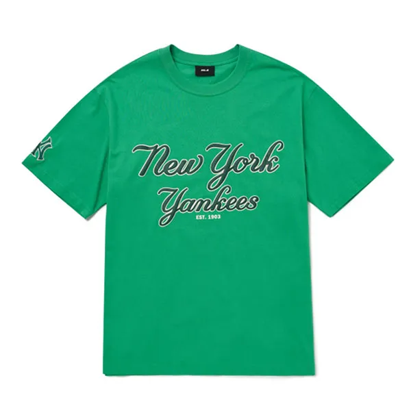 Áo Phông MLB Cursive Overfit New York Yankees Tshirt 3ATSR0224-50GNS Màu Xanh Lá - Thời trang - Vua Hàng Hiệu