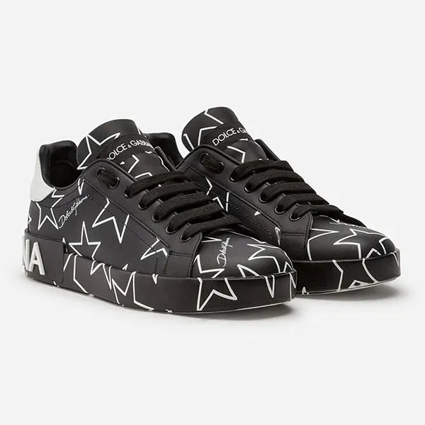 Giày Thể Thao Dolce & Gabbana D&G Nappa Portofino Sneakers With Mixed Star Print Màu Đen Size 39 N-DG - Giày - Vua Hàng Hiệu