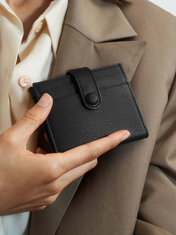 Ví Nữ Charles & Keith CNK Snap Button Card Holder Black 50701102-3 Màu Đen