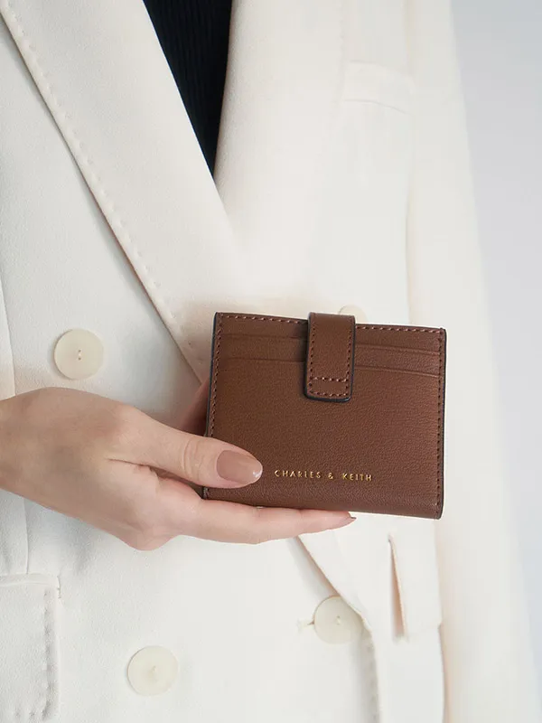 Ví Nữ Charles & Keith CNK Snap Button Card Holder Chocolate 50701102-3 Màu Nâu