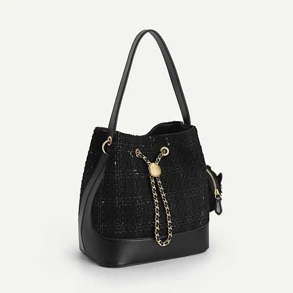 Túi Xách Tay Pedro Tweed Bucket Bag Black PW2-16390006 Màu Đen